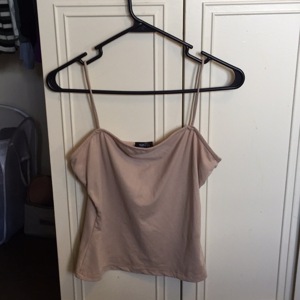 Square neck nude tank top with spaghetti strings